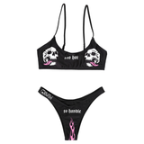 Women Skull Printed Breast Pad Bra Top With Elastic Waistline Underwear / Two-Piece Bikini Suit - EVE's SECRETS