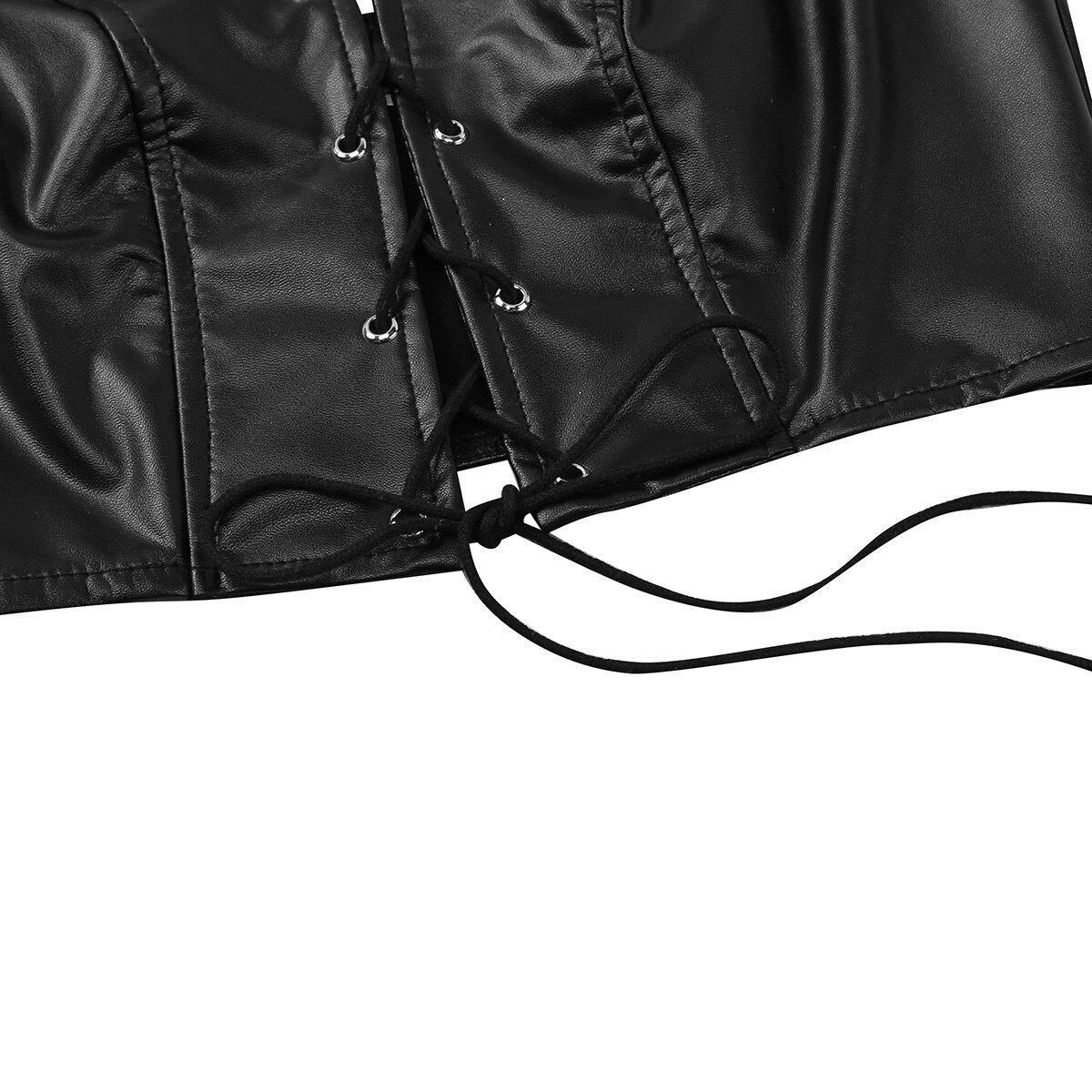 Women Vintage Faux Leather Clothing / Halter Tank Crop Top with Mini G-string - EVE's SECRETS