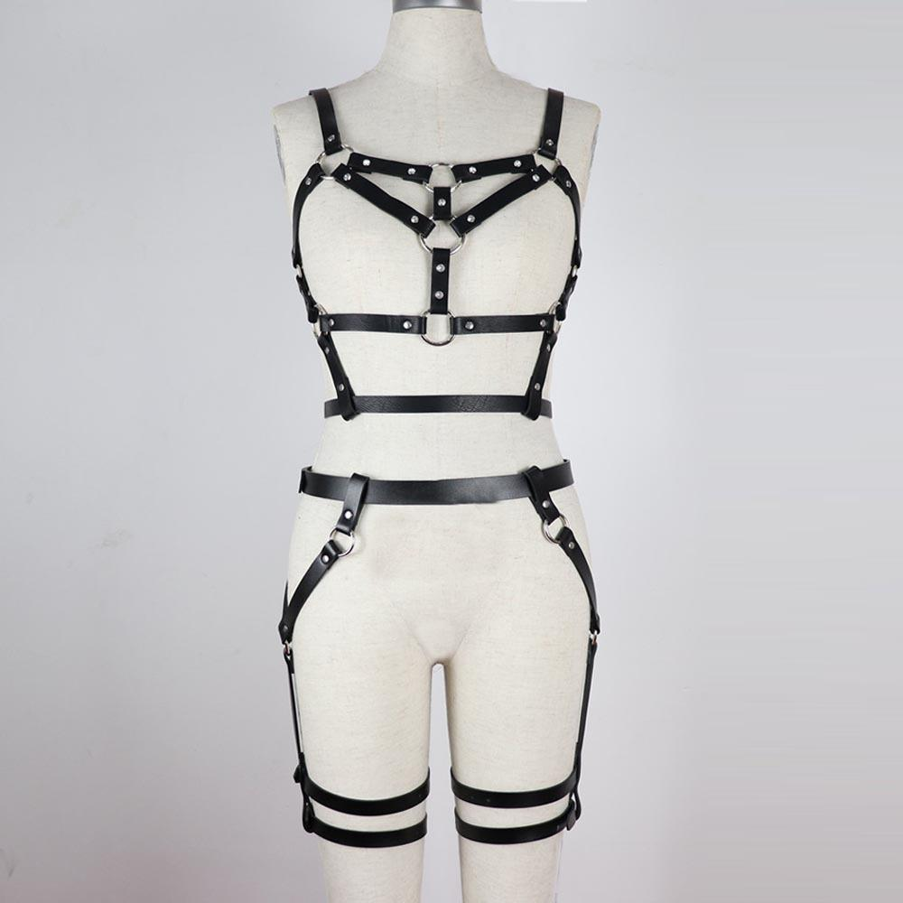 Women's Belt For Stocking Garters / Female Faux Leather Body Harness / Adjustable Body Bondage - EVE's SECRETS