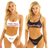 Damen-Bikinis-Set mit Trägern und Buchstaben / BH-Oberteile mit Slips mit niedriger Taille