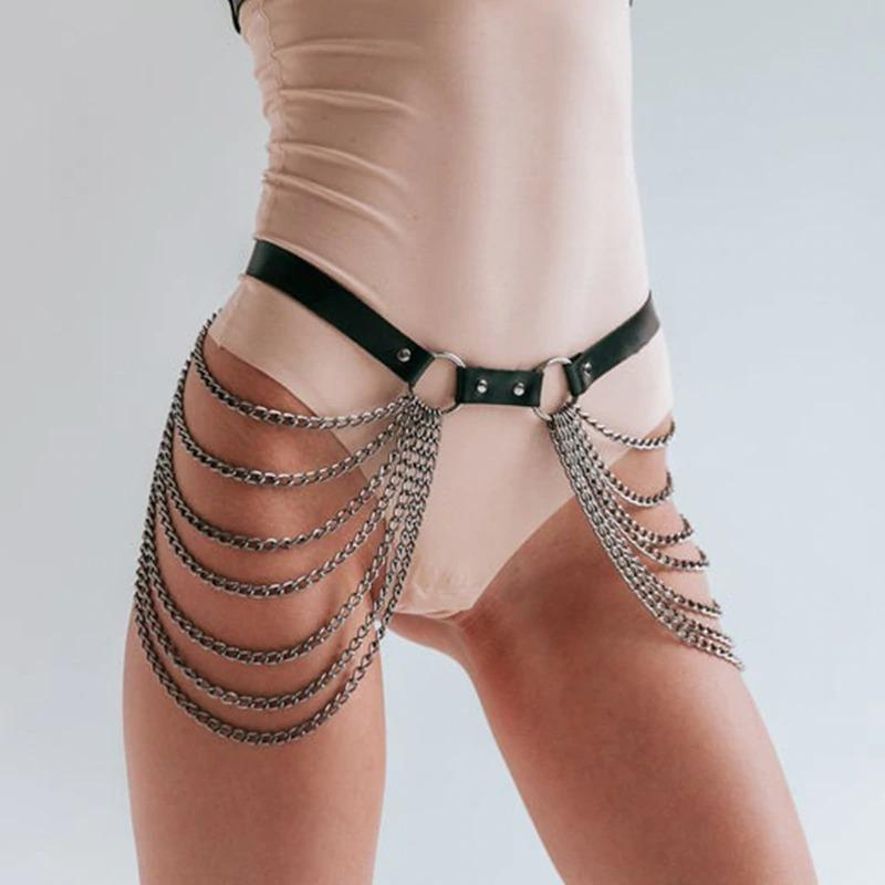 Women's Black Body Harness with Chain / Alternative Fetish Fashion Accessories - EVE's SECRETS