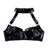 Women's Black Wet Look PU Leather Crop Top / Wire-Free Zippered Sexy Bra Top Lingerie - EVE's SECRETS