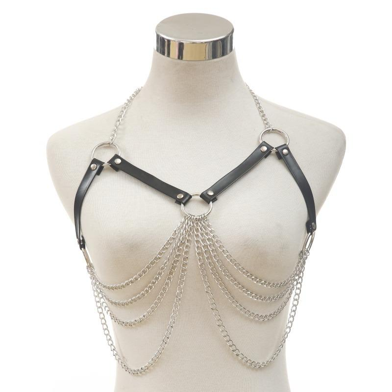 Women's Body Bra Harness With Chain In Fetish Style / Alternative Fashion Belt Chain Accessories - EVE's SECRETS
