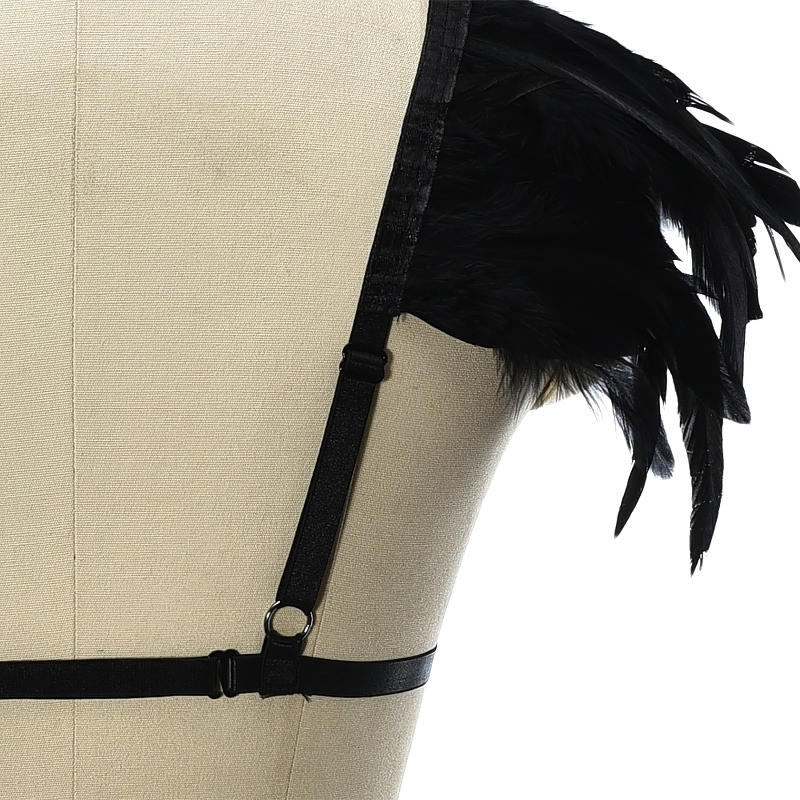 Women's Body Harness With Feather And Metal Tassel / StylishSexy Lingerie Set With Bra And Panties - EVE's SECRETS