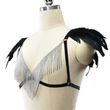 Women's Body Harness With Feather And Metal Tassel / StylishSexy Lingerie Set With Bra And Panties - EVE's SECRETS