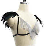 Women's Body Harness With Feather And Metal Tassel / StylishSexy Lingerie Set With Bra And Panties - EVE's SECRETS