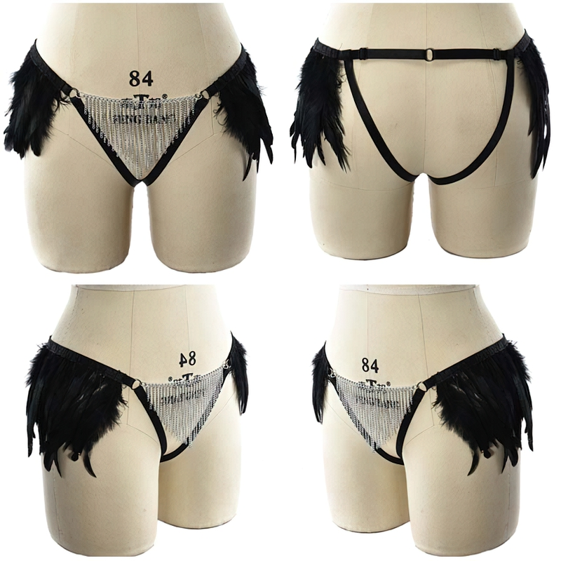 Women's Body Harness With Feather And Metal Tassel / StylishSexy Lingerie Set With Bra And Panties - EVE's SECRETS