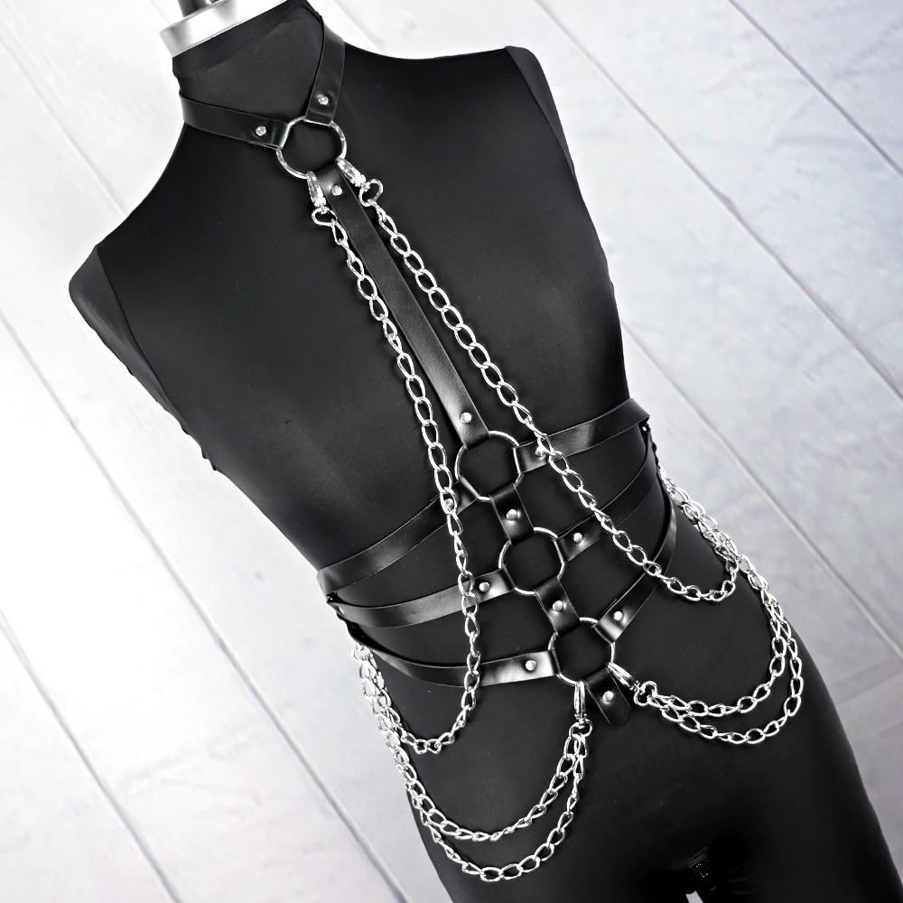 Women's Bondage Garter Belts With Chains / PU Leather Sexy Body Harness in Fetish Theme - EVE's SECRETS