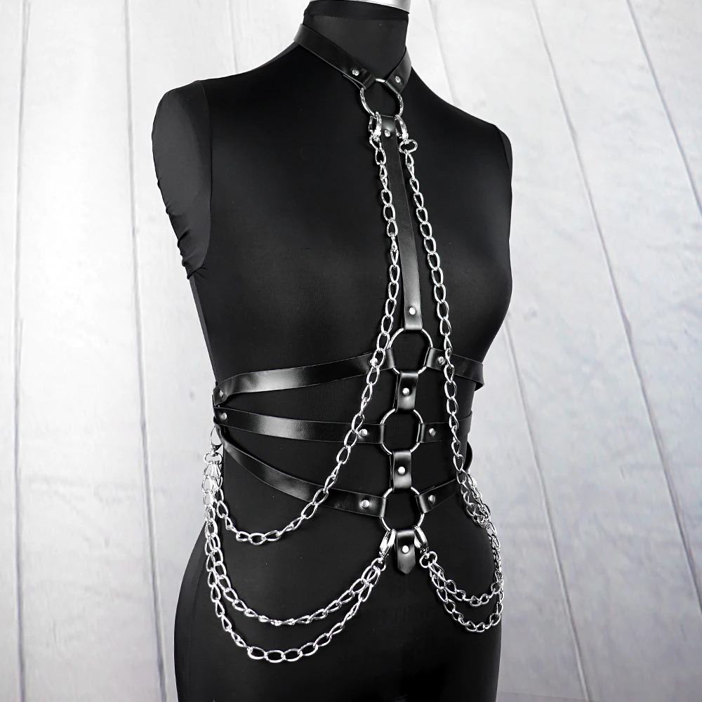 Women's Bondage Garter Belts With Chains / PU Leather Sexy Body Harness in Fetish Theme - EVE's SECRETS