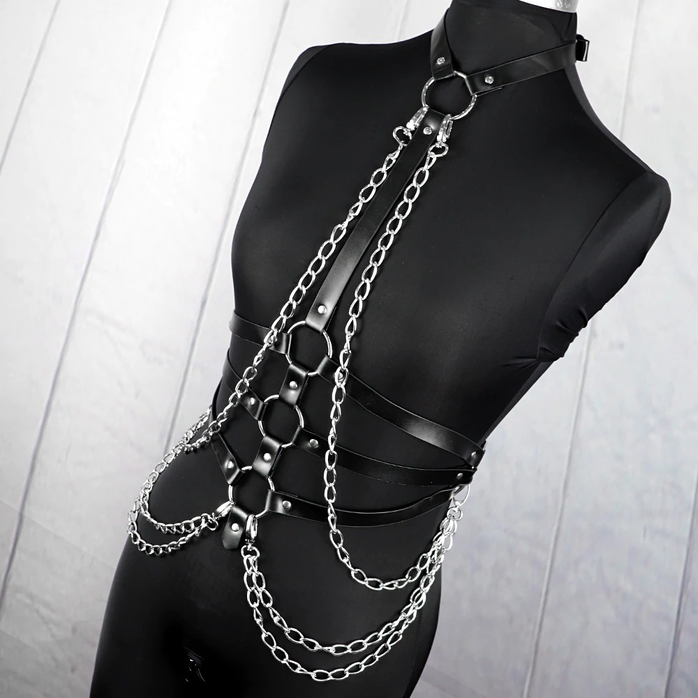 Women's Bondage Garter Belts With Chains / PU Leather Sexy Body Harness in Fetish Theme - EVE's SECRETS