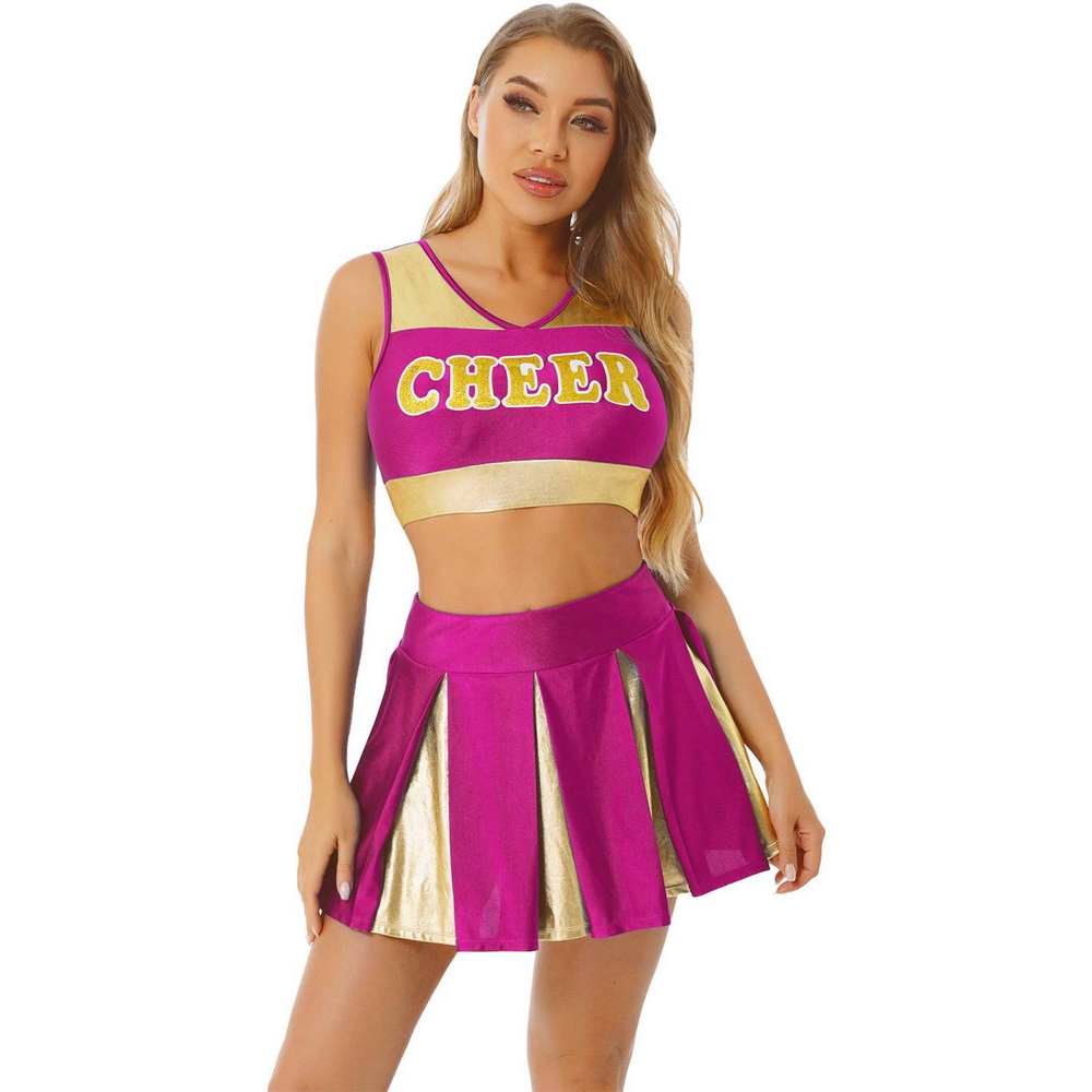 Women's Charming Cheerleading Uniform / Sleeveless Crop Top with Mini Pleated Skirt - EVE's SECRETS