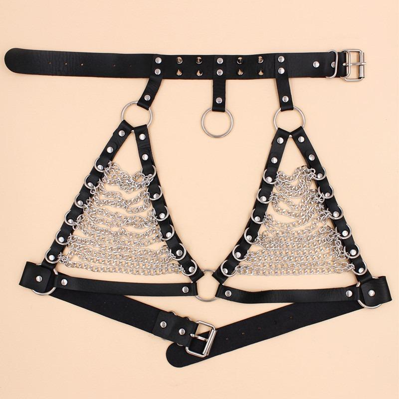 Women's Chest Chain In Fetish Style / PU Leather Body Harness With Metal Spikes - EVE's SECRETS