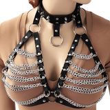Women's Chest Chain In Fetish Style / PU Leather Body Harness With Metal Spikes
