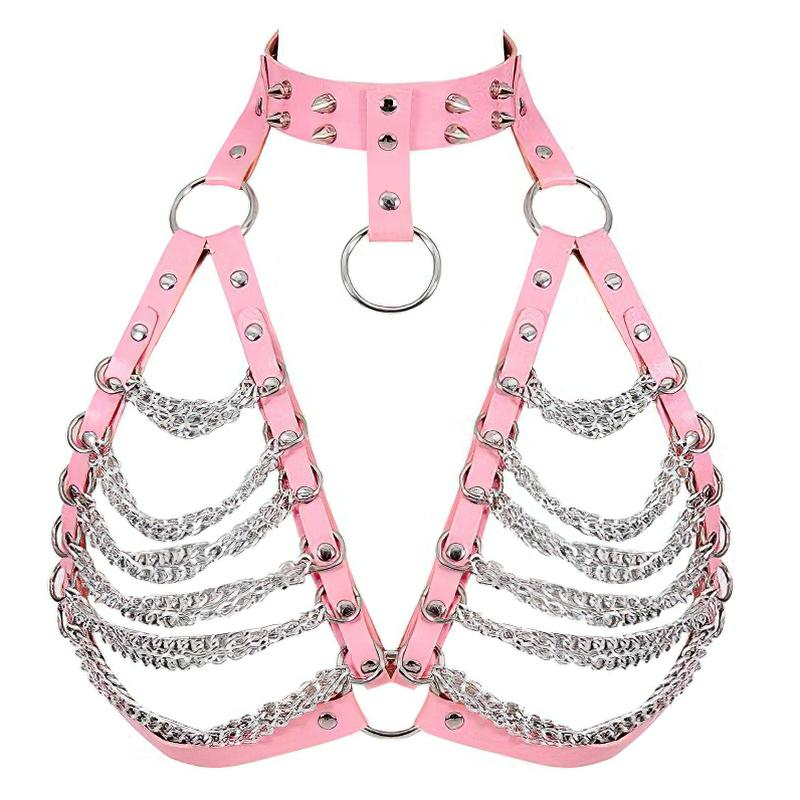 Women's Chest Chain In Fetish Style / PU Leather Body Harness With Metal Spikes - EVE's SECRETS