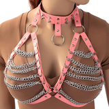 Women's Chest Chain In Fetish Style / PU Leather Body Harness With Metal Spikes - EVE's SECRETS