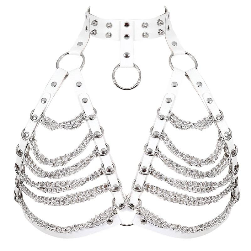Women's Chest Chain In Fetish Style / PU Leather Body Harness With Metal Spikes - EVE's SECRETS