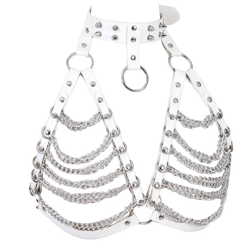 Women's Chest Chain In Fetish Style / PU Leather Body Harness With Metal Spikes - EVE's SECRETS