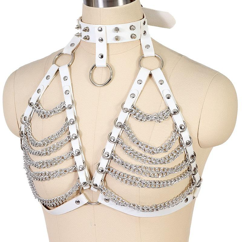 Women's Chest Chain In Fetish Style / PU Leather Body Harness With Metal Spikes - EVE's SECRETS