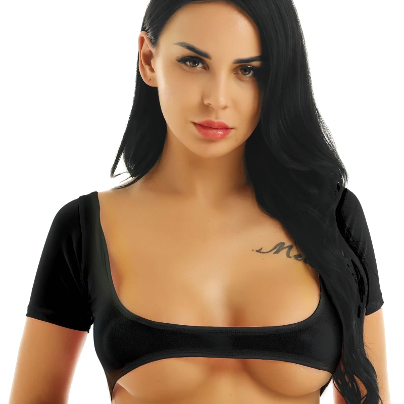 Women's Crop Top For Belly Dance / Adult Mesh See Through Clothing With Short Sleeve - EVE's SECRETS