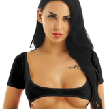 Women's Crop Top For Belly Dance / Adult Mesh See Through Clothing With Short Sleeve - EVE's SECRETS