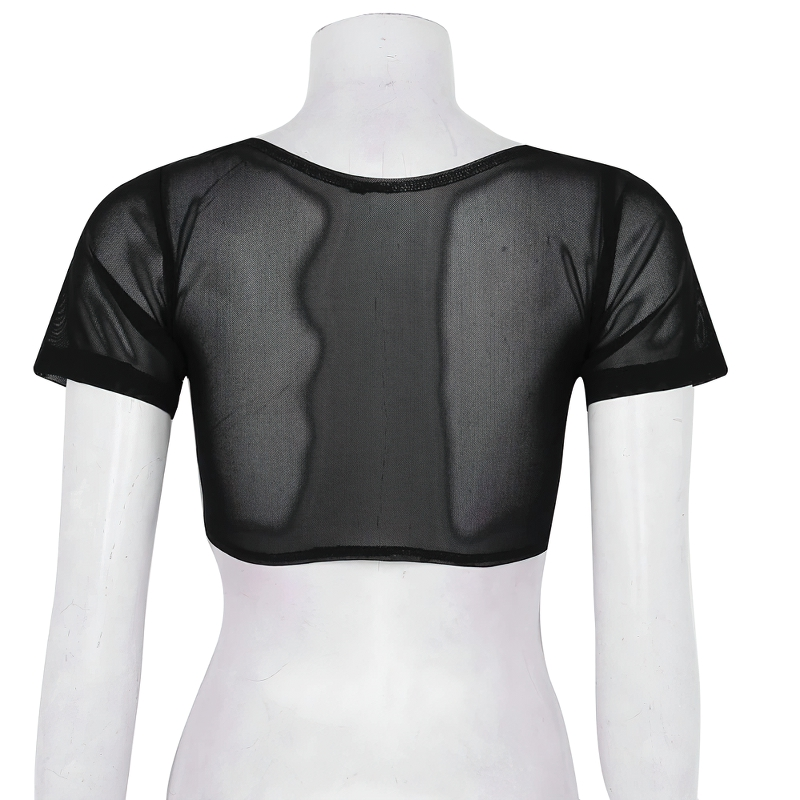 Women's Crop Top For Belly Dance / Adult Mesh See Through Clothing With Short Sleeve - EVE's SECRETS