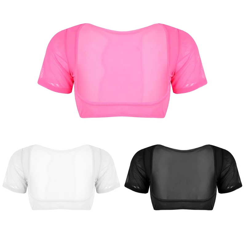 Women's Crop Top For Belly Dance / Adult Mesh See Through Clothing With Short Sleeve - EVE's SECRETS