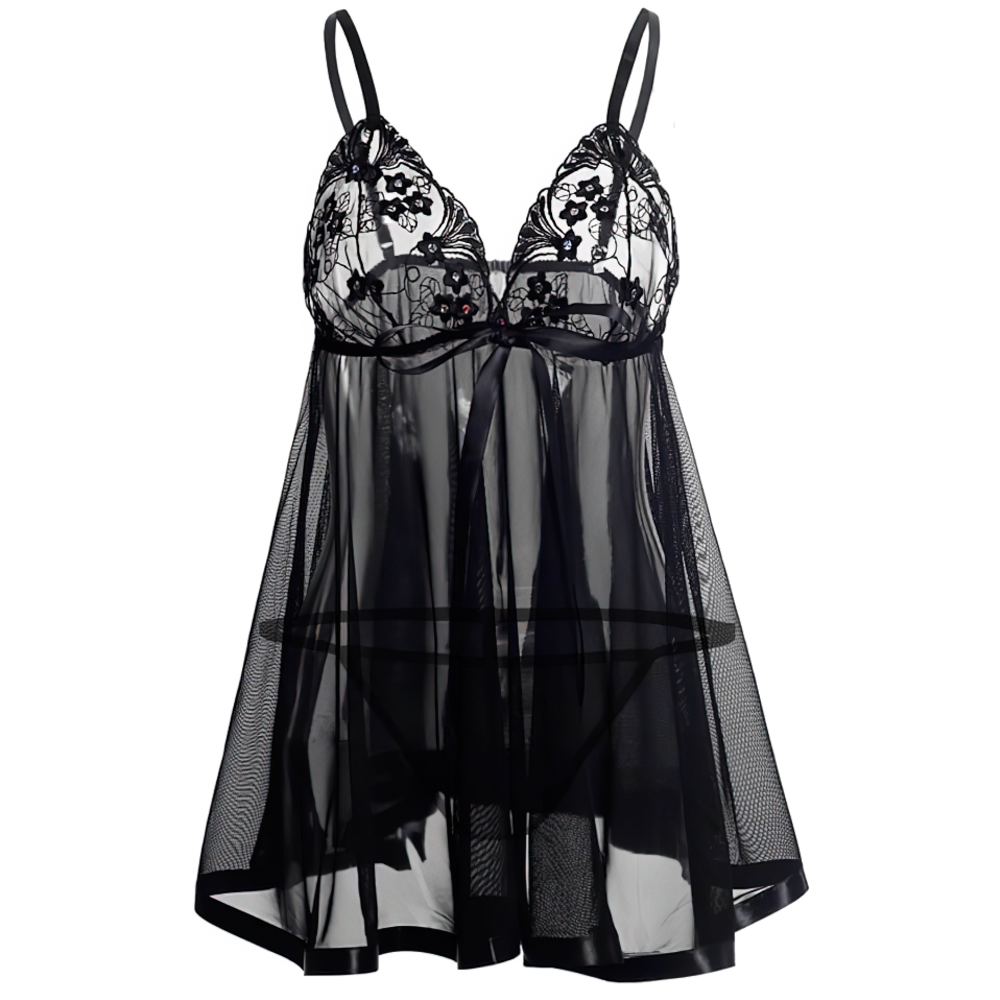 Women's Erotic Floral Pattern Lace Clothing / Deep Neck Underwear With Bow / Sexy Female G-String - EVE's SECRETS