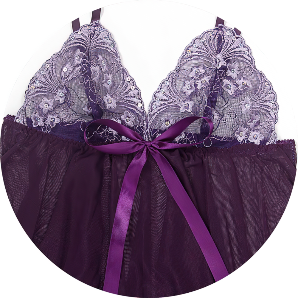 Women's Erotic Floral Pattern Lace Clothing / Deep Neck Underwear With Bow / Sexy Female G-String - EVE's SECRETS