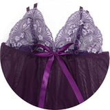 Women's Erotic Floral Pattern Lace Clothing / Deep Neck Underwear With Bow / Sexy Female G-String - EVE's SECRETS
