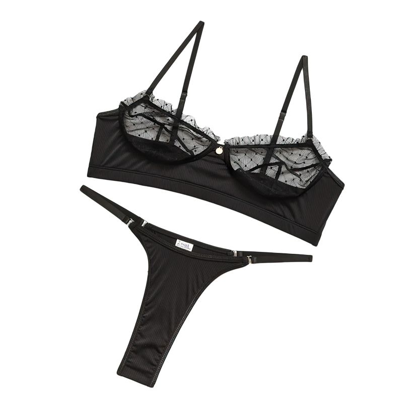 Women's Erotic Ruffle Lace Lingerie / Female Sexy Transparent Short Skin Bra Brief Sets - EVE's SECRETS