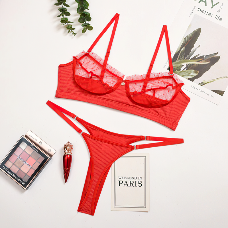 Women's Erotic Ruffle Lace Lingerie / Female Sexy Transparent Short Skin Bra Brief Sets - EVE's SECRETS