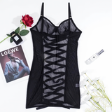 Women's Erotic Transparent Deep Neck Dress / Sexy Lace-up Backless Female Outfits - EVE's SECRETS