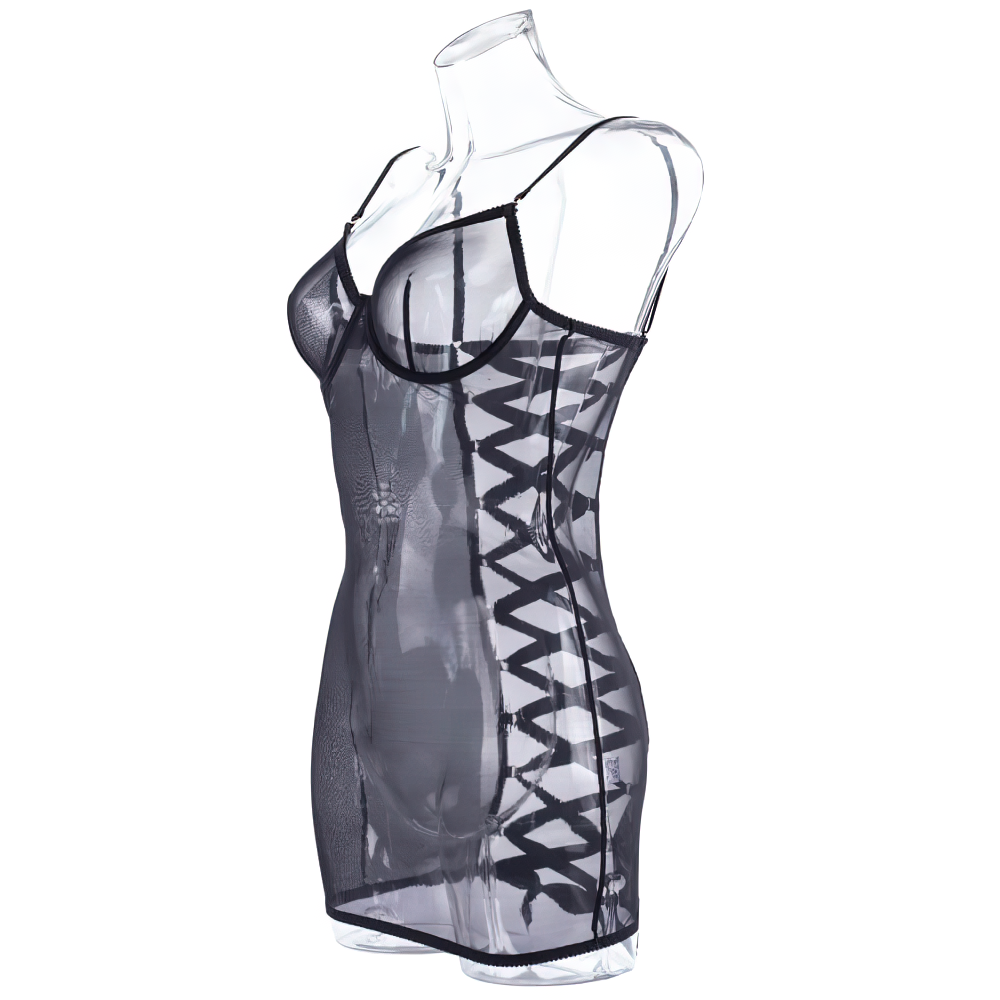Women's Erotic Transparent Deep Neck Dress / Sexy Lace-up Backless Female Outfits - EVE's SECRETS