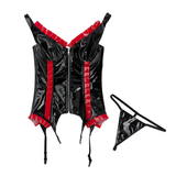 Women's Fashion Wet Look PU Leather Bodysuit / Lace Up Bustier Corset with G-String - EVE's SECRETS