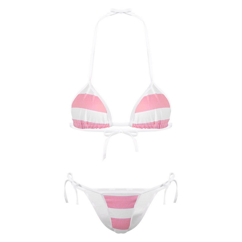 Womens Femme Stripe Heart Cute Micro Bikini / Lingerie Summer Swimwear Set/ G-String Bra Top - EVE's SECRETS