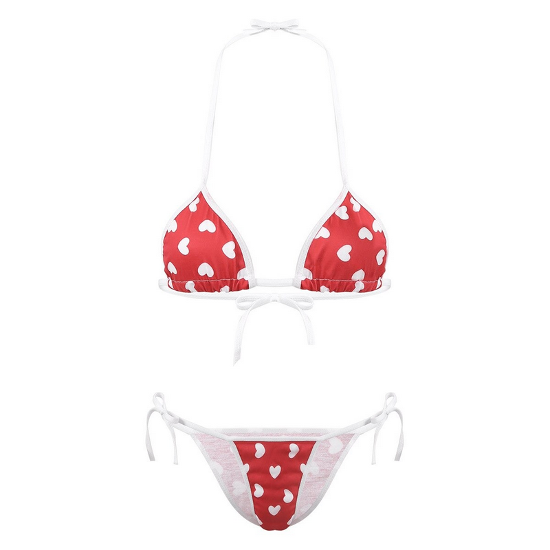 Womens Femme Stripe Heart Cute Micro Bikini / Lingerie Summer Swimwear Set/ G-String Bra Top - EVE's SECRETS
