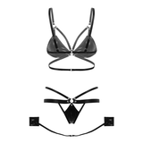 Women's Fetish Set / Hollow Out Bra Top with G-String Thong Briefs and Wrist Cuffs Underwear - EVE's SECRETS