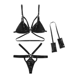 Women's Fetish Set / Hollow Out Bra Top with G-String Thong Briefs and Wrist Cuffs Underwear - EVE's SECRETS
