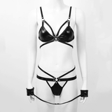 Women's Fetish Set / Hollow Out Bra Top with G-String Thong Briefs and Wrist Cuffs Underwear - EVE's SECRETS