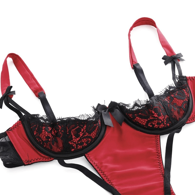 Women's Floral Lace Open Cup T-Back Bodysuit / Erotic Lingerie Nightwear for Lady - EVE's SECRETS