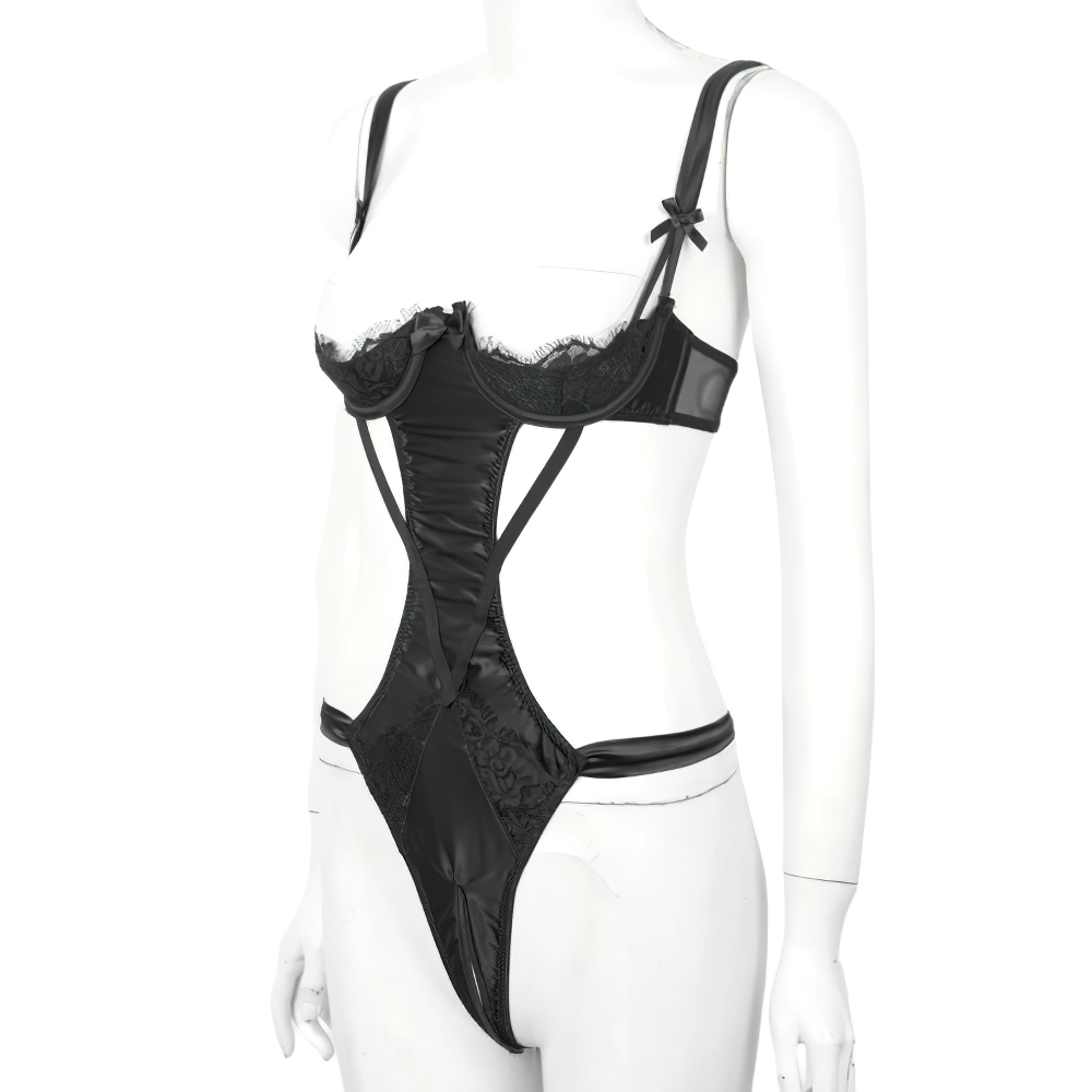 Women's Floral Lace Open Cup T-Back Bodysuit / Erotic Lingerie Nightwear for Lady - EVE's SECRETS