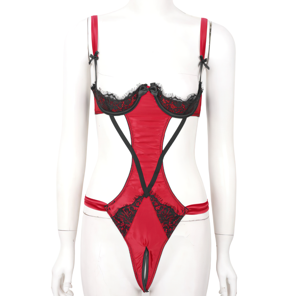 Women's Floral Lace Open Cup T-Back Bodysuit / Erotic Lingerie Nightwear for Lady - EVE's SECRETS