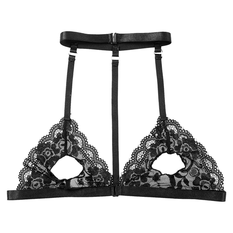 Women's Halter Lace Bra with Open Nipples / Female Sexy Strappy Underwear - EVE's SECRETS