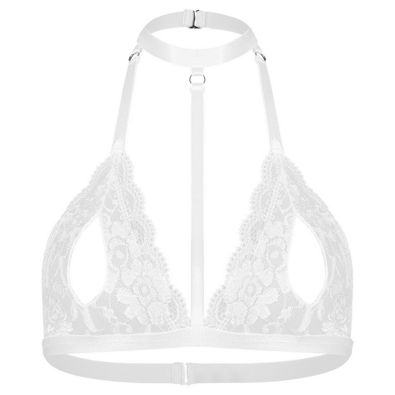 Women's Halter Lace Bra with Open Nipples / Female Sexy Strappy Underwear - EVE's SECRETS