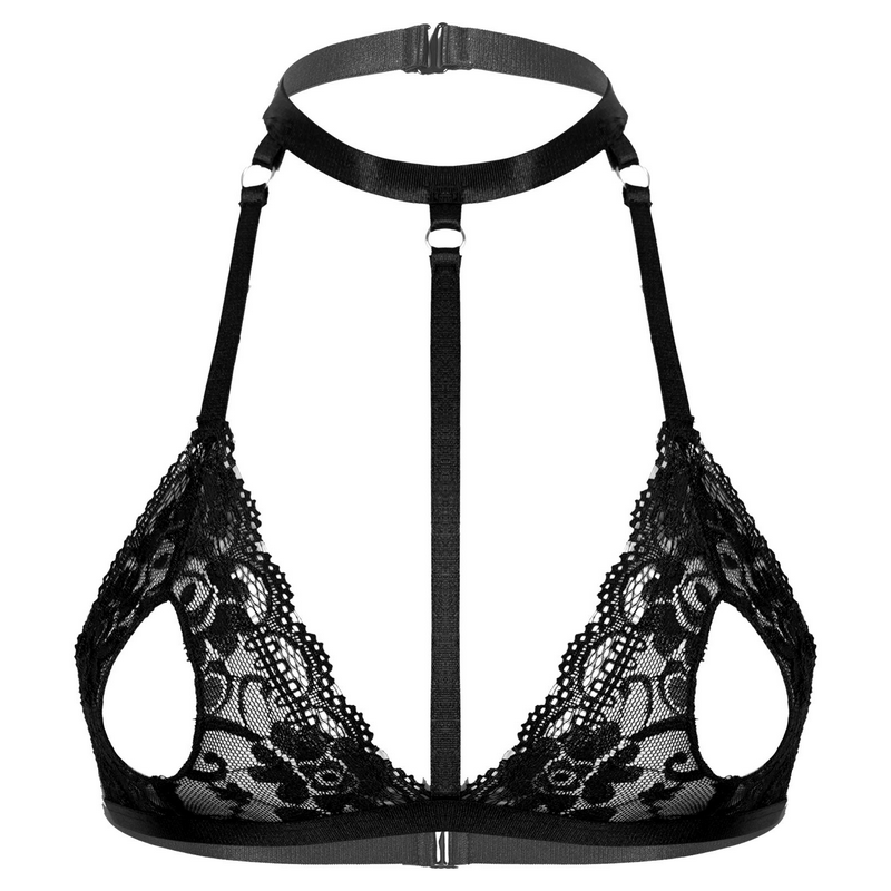 Women's Halter Lace Bra with Open Nipples / Female Sexy Strappy Underwear - EVE's SECRETS