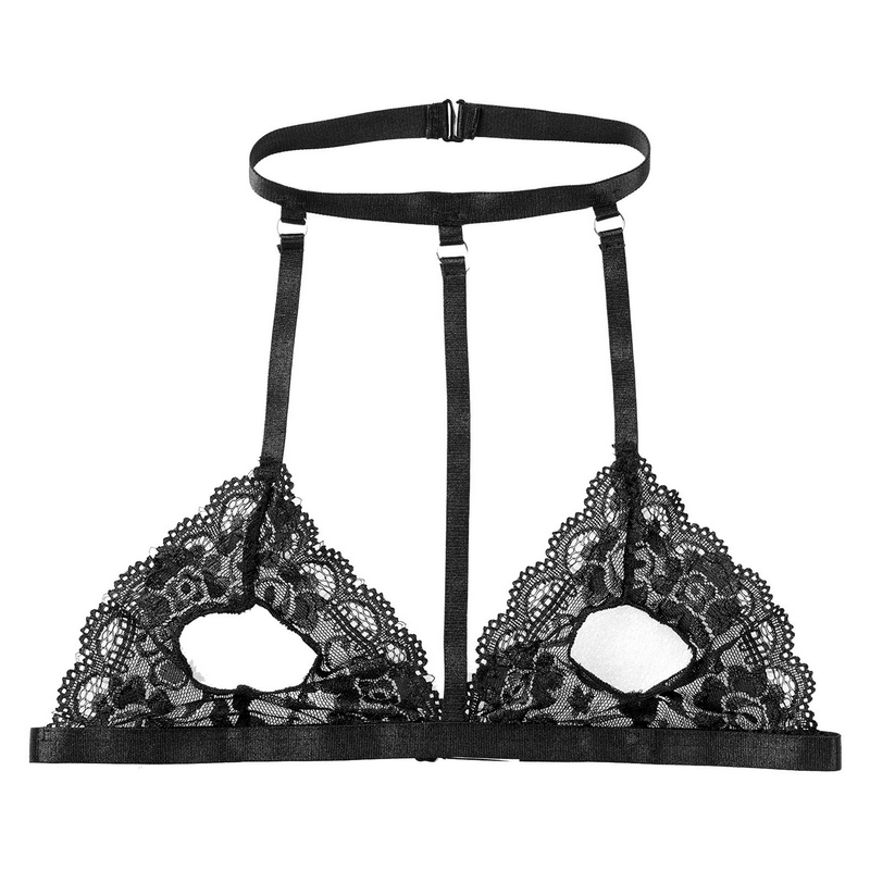 Women's Halter Lace Bra with Open Nipples / Female Sexy Strappy Underwear - EVE's SECRETS