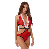 Women's Halter See-Through Mesh Bodysuit / Christmas Plunging Neckline Cutout Costume - EVE's SECRETS