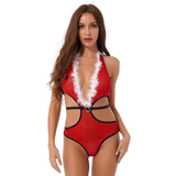 Women's Halter See-Through Mesh Bodysuit / Christmas Plunging Neckline Cutout Costume - EVE's SECRETS
