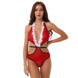 Women's Halter See-Through Mesh Bodysuit / Christmas Plunging Neckline Cutout Costume - EVE's SECRETS