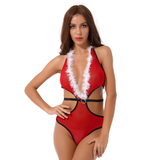 Women's Halter See-Through Mesh Bodysuit / Christmas Plunging Neckline Cutout Costume - EVE's SECRETS